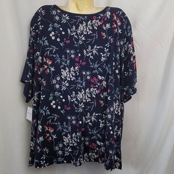 NEW 3X Liz Claiborne Sleepwear Woman's PJ Top Navy Floral stretchy Pocket NWT - Picture 2 of 8